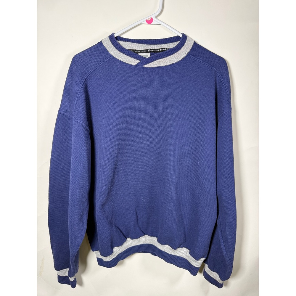 Vintage Russell Athletic Sweatshirt Mens XL Blue Gray Striped Made in USA